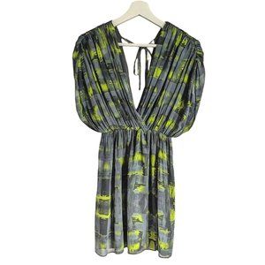 ALICE + OLIVIA Green Grey V Neck Silk Dress size S Small